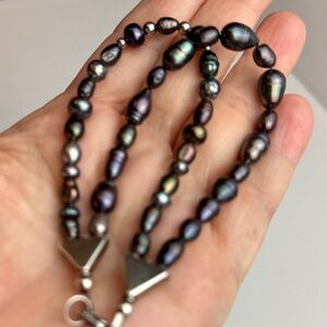 Sterling Silver Double Strand Peacock Pearl Bracelet